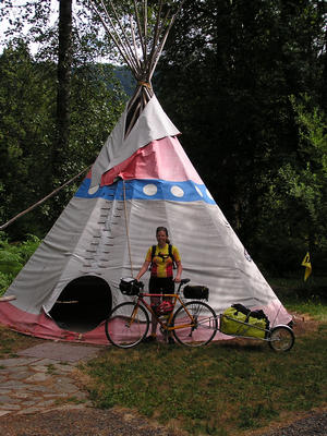 Dana in front of our teepee